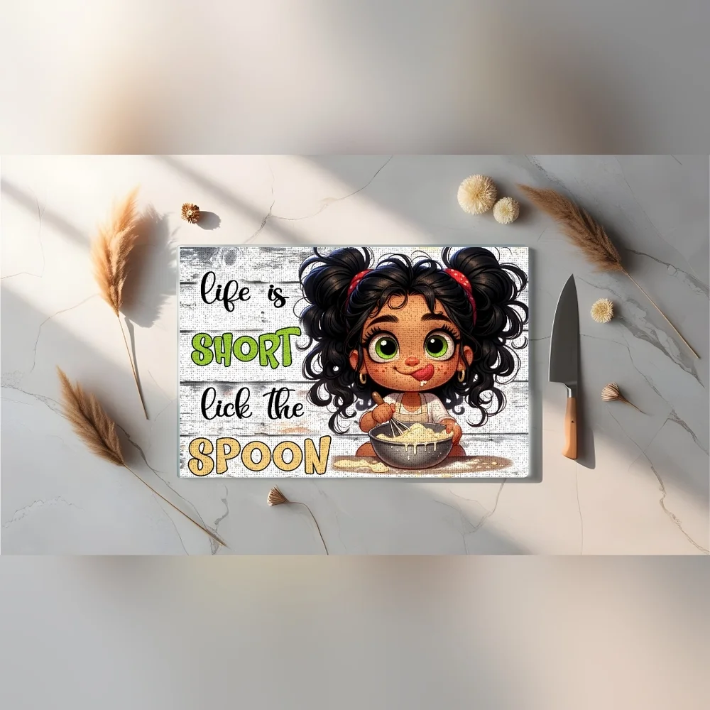 Cute Glass Kitchen Cutting Board Art with Inspirational Quote Size- 8x11